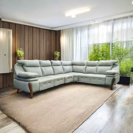 Elegant Cloud Grey L-Shape Sofa with Wooden Legs – Premium 7-Seater Corner Couch
