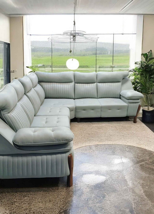 Elegant Cloud Grey L-Shape Sofa with Wooden Legs – Premium 7-Seater Corner Couch