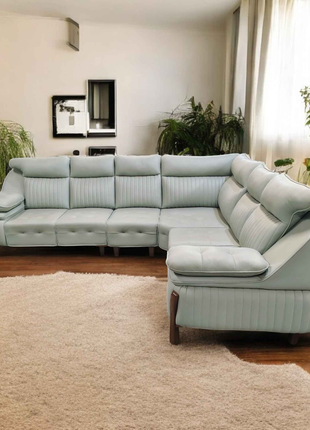 Elegant Cloud Grey L-Shape Sofa with Wooden Legs – Premium 7-Seater Corner Couch