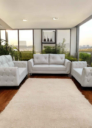 Luxury Diamond Tufted Grey Sofa Set – 3+2+1 Seater Living Room Ensemble