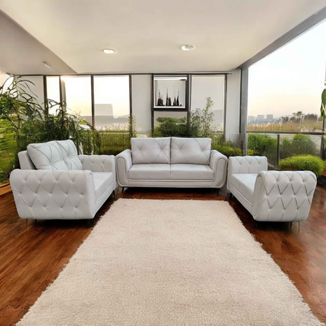 Luxury Diamond Tufted Grey Sofa Set – 3+2+1 Seater Living Room Ensemble