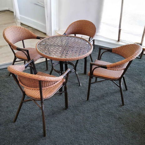 4-Seater Rattan Outdoor Dining Set – Round Wicker Table with Armchairs | Patio & Garden Furniture