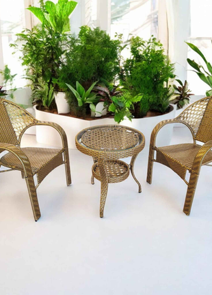 2-Seater Rattan Coffee Table Set – Woven Bistro Chairs with Round Table | Indoor & Outdoor Garden Furniture