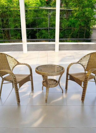 2-Seater Rattan Coffee Table Set – Woven Bistro Chairs with Round Table | Indoor & Outdoor Garden Furniture