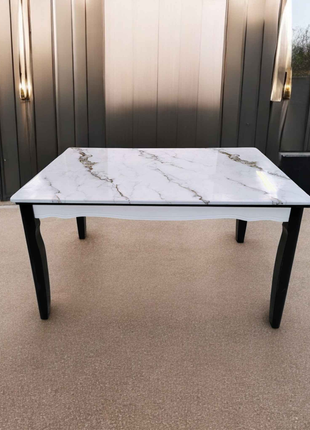 Elegant Square Marble Top Dining Table with Black Legs – Modern Luxury Design