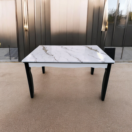 Elegant Square Marble Top Dining Table with Black Legs – Modern Luxury Design