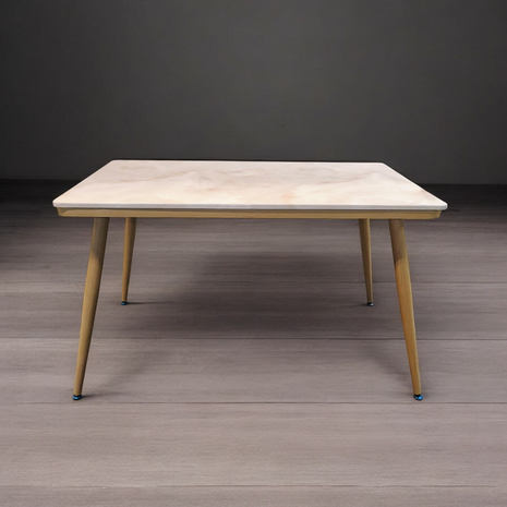 Mid-Century Modern Marble Coffee Table with Tapered Wooden Legs – Minimalist Luxury Design