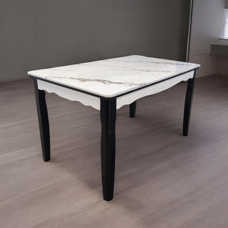 Classic White Marble Dining Table with Black Legs – Elegant Vintage-Inspired Design