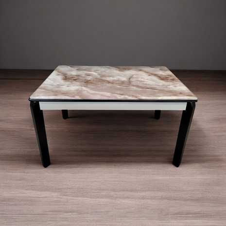 Luxury Brown Marble Coffee Table with Sleek Black Legs – Modern Artisan Design