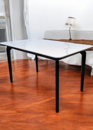 Sleek Rectangular Marble Coffee Table with Black Metal Legs – Minimalist Modern Design