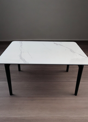 Sleek Rectangular Marble Coffee Table with Black Metal Legs – Minimalist Modern Design