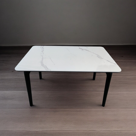 Sleek Rectangular Marble Coffee Table with Black Metal Legs – Minimalist Modern Design