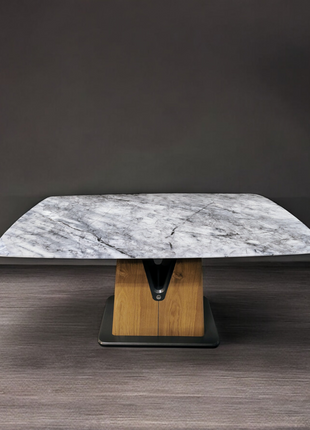 Contemporary Rectangular Marble Dining Table with Wooden and Metal Base – Premium Designer Piece