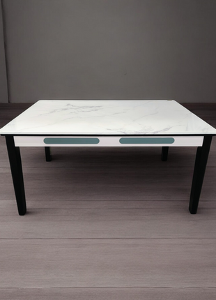 Minimalist Rectangular Marble Coffee Table with Black Legs – Modern Contemporary Design