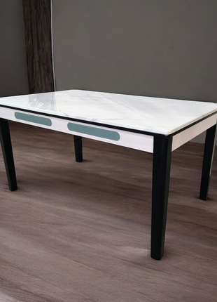 Minimalist Rectangular Marble Coffee Table with Black Legs – Modern Contemporary Design