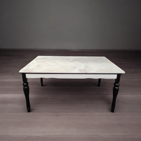 Classic Rectangular Marble Coffee Table with Carved Black Legs – Vintage Luxury Accent