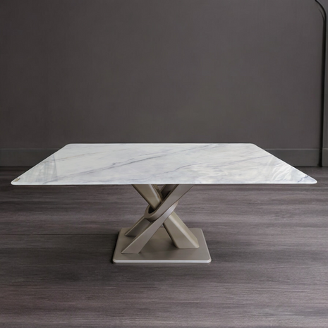 Contemporary Marble Top Dining Table with Interlaced Pedestal Base – Artistic Modern Design