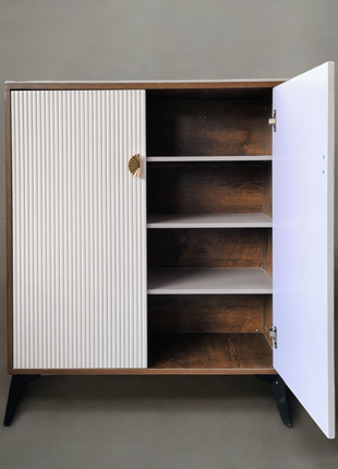 Modern Textured Door Cabinet with Gold Handles – Shoe Rack