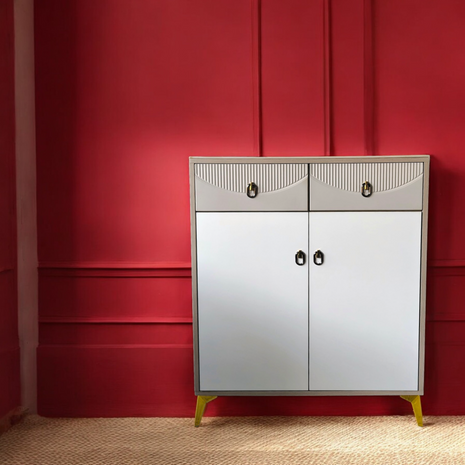Elegant Modern Storage Cabinet with Dual Drawers and Golden Legs – Minimalist Shoe Rack