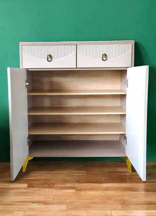 Elegant Modern Storage Cabinet with Dual Drawers and Golden Legs – Minimalist Shoe Rack