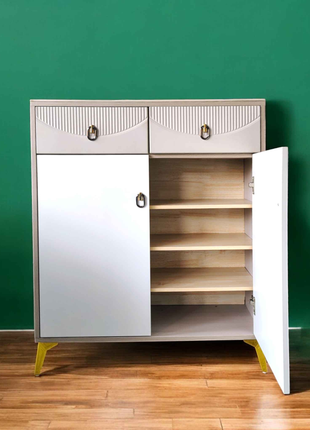 Elegant Modern Storage Cabinet with Dual Drawers and Golden Legs – Minimalist Shoe Rack