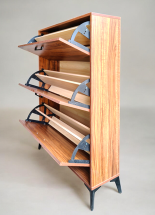 Tall Wooden Drawer Cabinet with Sleek Black Handles – Modern Storage Organizer or Shoe Rack