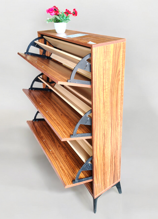 Tall Wooden Drawer Cabinet with Sleek Black Handles – Modern Storage Organizer or Shoe Rack