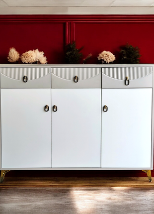 Modern Luxe White Sideboard Cabinet with Gold Accents