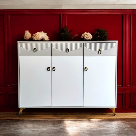 Modern Luxe White Sideboard Cabinet with Gold Accents