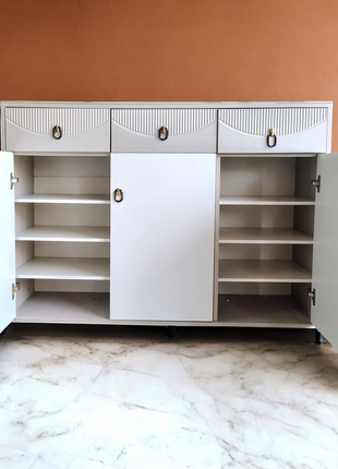 Modern Luxe White Sideboard Cabinet with Gold Accents