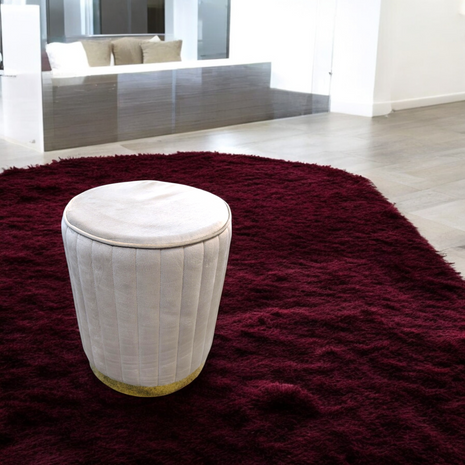 Modern White Velvet Round Ottoman Stool with Gold Base – Luxury Accent Pouffe