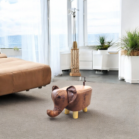 Elephant-Shaped Kids Ottoman Stool in Faux Leather – Animal Pouffe with Wooden Legs