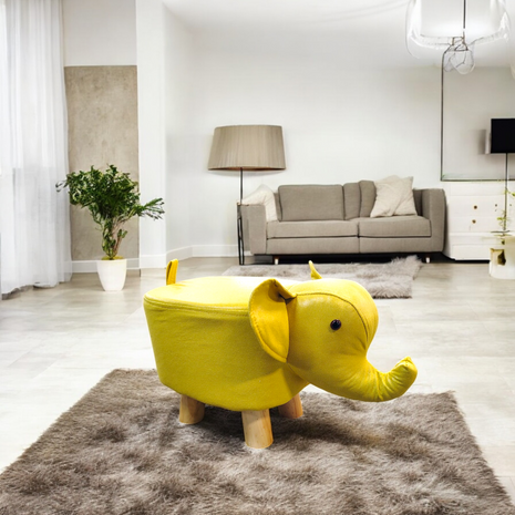 Yellow Elephant Ottoman Stool for Kids – Animal-Shaped Pouffe with Wooden Legs