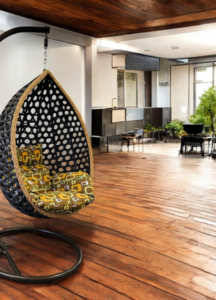 Modern Teardrop Wicker Hanging Swing Chair with Cushions – Indoor Balcony Garden Use - Orient Furniture Palace