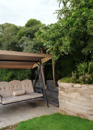Luxury Outdoor Swing Chair - 3-Seater Garden Patio Swing with Cushions & Canopy for Balcony & Terrace - Orient Furniture Palace