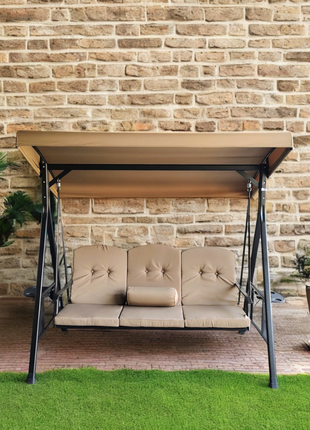 Luxury Outdoor Swing Chair - 3-Seater Garden Patio Swing with Cushions & Canopy for Balcony & Terrace - Orient Furniture Palace