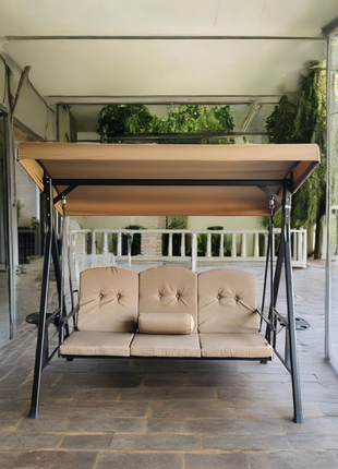 Luxury Outdoor Swing Chair - 3-Seater Garden Patio Swing with Cushions & Canopy for Balcony & Terrace - Orient Furniture Palace