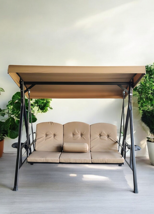 Luxury Outdoor Swing Chair - 3-Seater Garden Patio Swing with Cushions & Canopy for Balcony & Terrace - Orient Furniture Palace