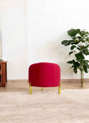 Red Velvet Ottoman with Gold Legs – Luxury Round Accent Stool for Modern Interiors