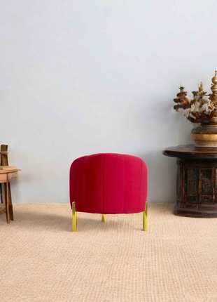 Red Velvet Ottoman with Gold Legs – Luxury Round Accent Stool for Modern Interiors