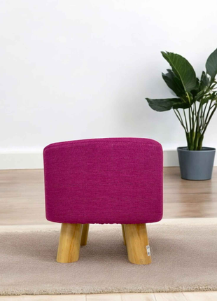 Magenta Fabric Ottoman – Modern Square Footstool with Wooden Legs
