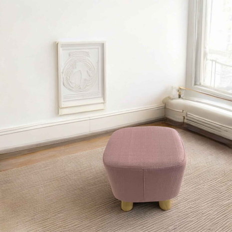Blush Pink Fabric Ottoman – Modern Accent Footstool with Wooden Legs