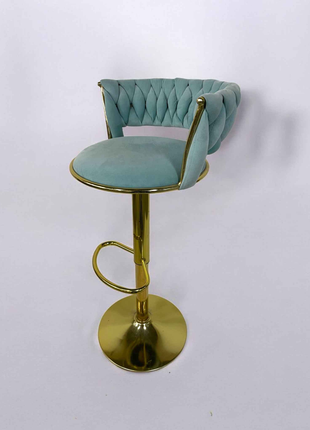 Teal Velvet Bar Stool with Gold Base – Luxury Adjustable Bar Chair with Tufted Backrest