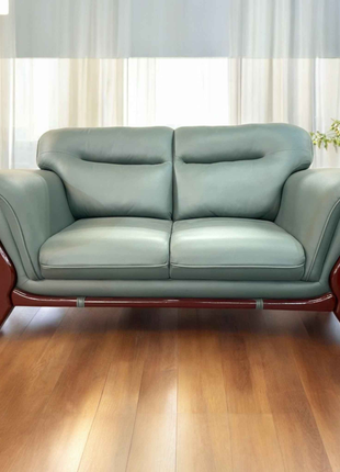 Verdante Luxe Leather Sofa – Mid-Century Elegance with Solid Wood Accents