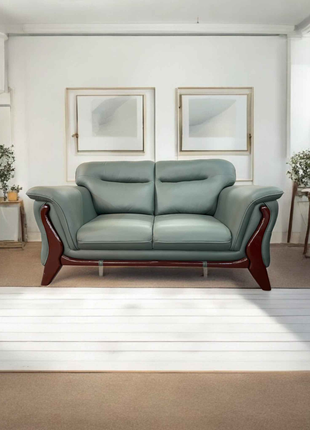 Verdante Luxe Leather Sofa – Mid-Century Elegance with Solid Wood Accents