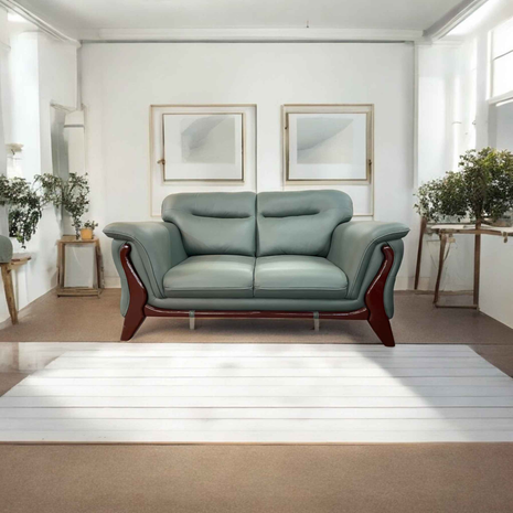 Verdante Luxe Leather Sofa – Mid-Century Elegance with Solid Wood Accents