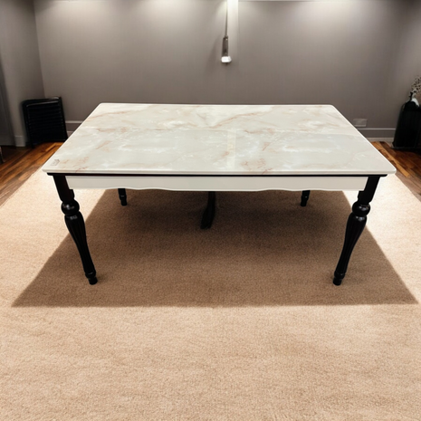 Elegant Marble Top Dining Table with Solid Wooden Legs – 6 Seater Modern Classic Dining Table