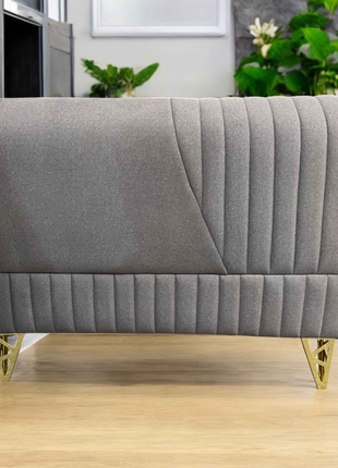 Modern Grey L-Shape Sofa with Vertical Tufting & Gold Legs – Spacious Corner Sectional