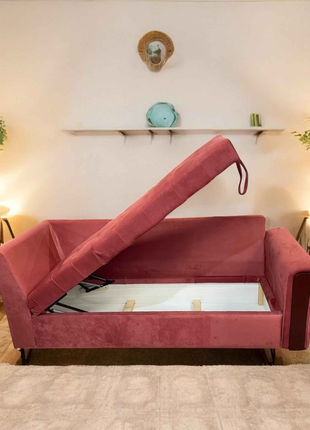Rose Pink Velvet Sofa Cum Bed – L-Shaped Convertible Sectional with Storage