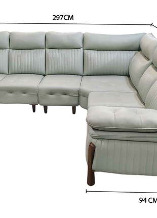 Elegant Cloud Grey L-Shape Sofa with Wooden Legs – Premium 7-Seater Corner Couch